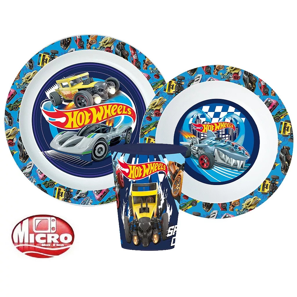 Set de masă fără BPA cu pahar de 260 ml Hot Wheels Blue Fire [1]