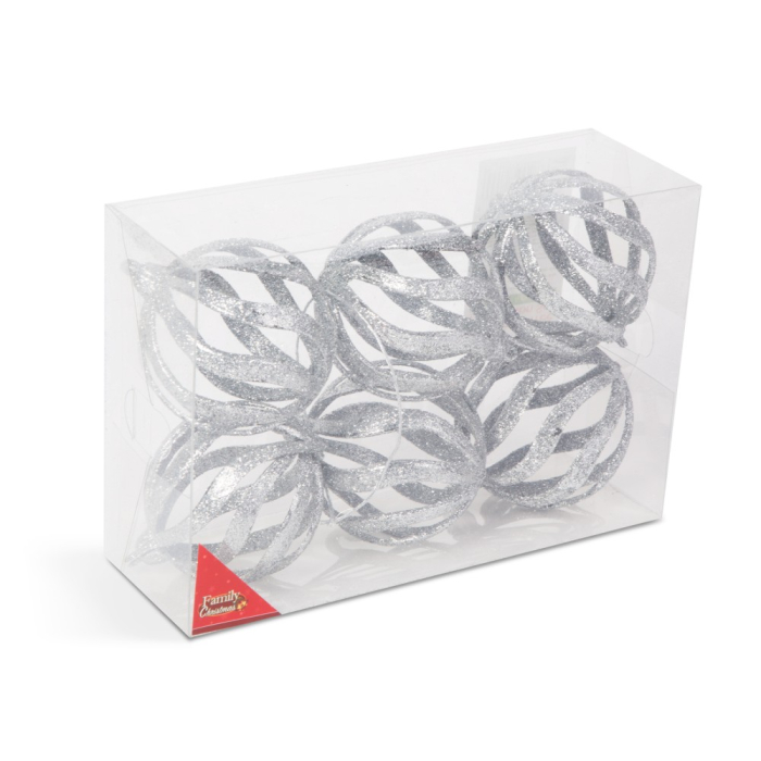Set decor brad - globuri argintii strălucitoare - 7 cm - 6 buc/pachet [3]