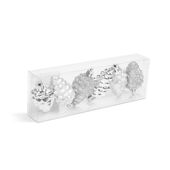 Set decor pentru brad - conuri argintii - 6 cm - 6 buc / set [1]