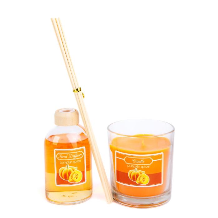 Set lumânare parfumată și odorizant cu bețe - dovleac - 120 g + 100 ml [2]
