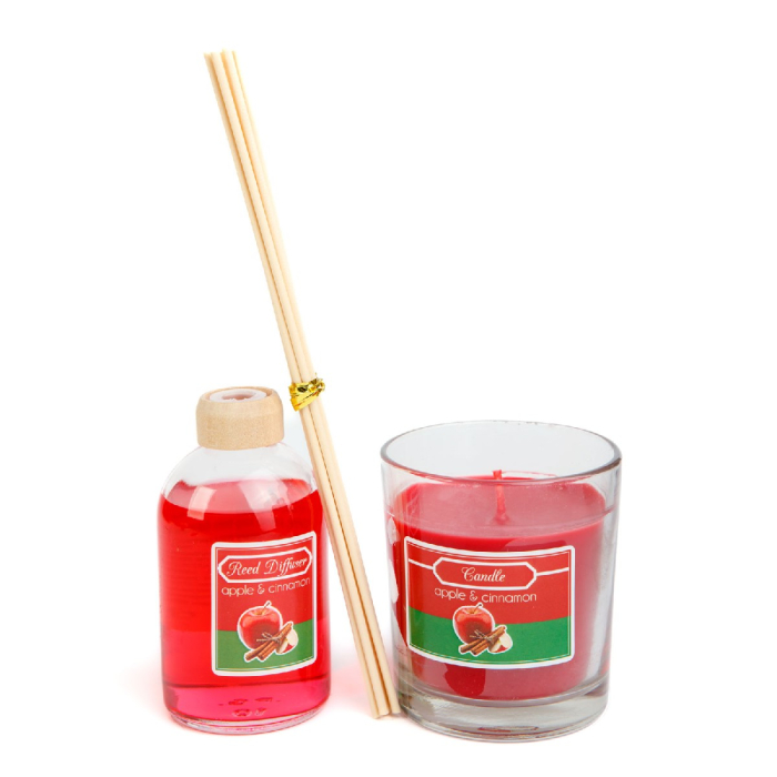 Set lumânare parfumată și odorizant cu bețe - măr & scorțișoară - 120 g + 100 ml [2]