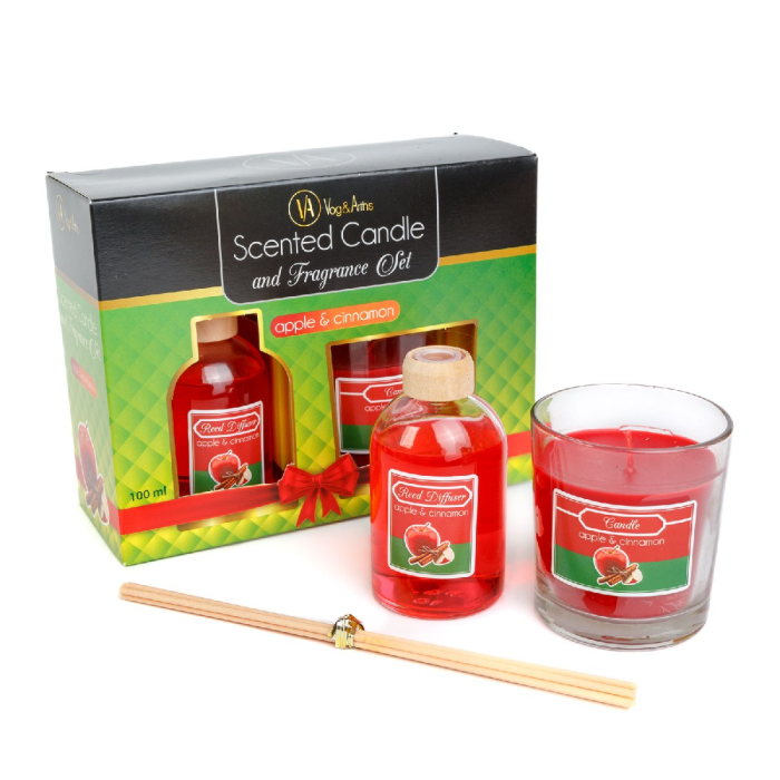 Set lumânare parfumată și odorizant cu bețe - măr & scorțișoară - 120 g + 100 ml [1]