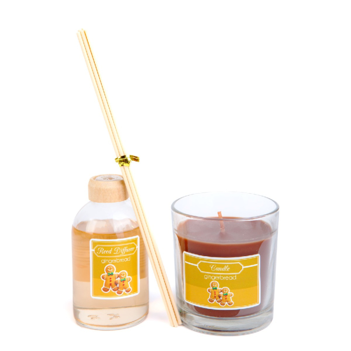 Set lumânare parfumată și odorizant cu bețe - turtă dulce - 120 g + 100 ml [2]