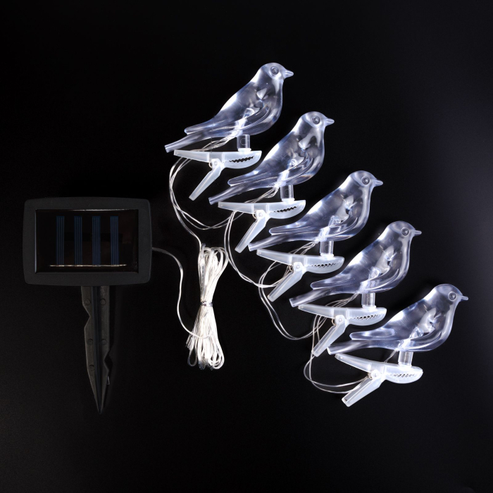 Șir de lumină solară - păsări, clip-on - 80 cm - 5 culori, LED RGB [1]