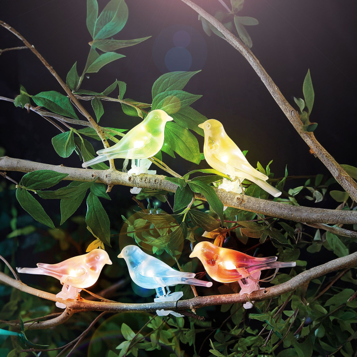 Șir de lumină solară - păsări, clip-on - 80 cm - 5 culori, LED RGB [2]