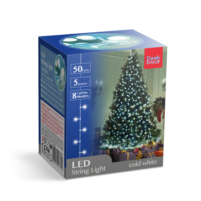 Șir luminos - 50 LEDuri - alb rece - alimentat de la rețea - 5 m - 8 programe [6]