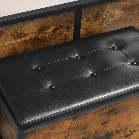 Banca cu lada de depozitare, perna captusita, piele sintetica neagra, 40x80x50cm, maro rustic [2]