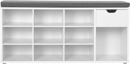 Banca de depozitare cu suport pentru pantofi, 10 compartimente si dulap, cu perna, 30x104x48cm, alb [6]