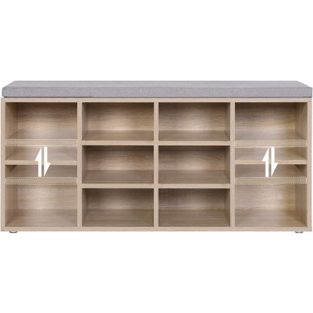 Banca pentru hol cu suport pentru pantofi, 10 compartimente, cu perna, 104x48x30cm, stejar [3]