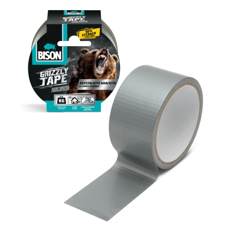Mașina din garaj - Bandă adezivă întărită cu material BISON Grizzly Super Strong - gri - 10 m