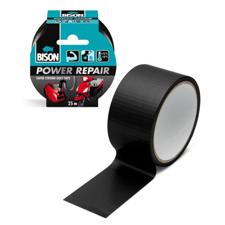 Mașina din garaj - Bandă adezivă întărită cu material BISON Power Repair - neagră - 10 m