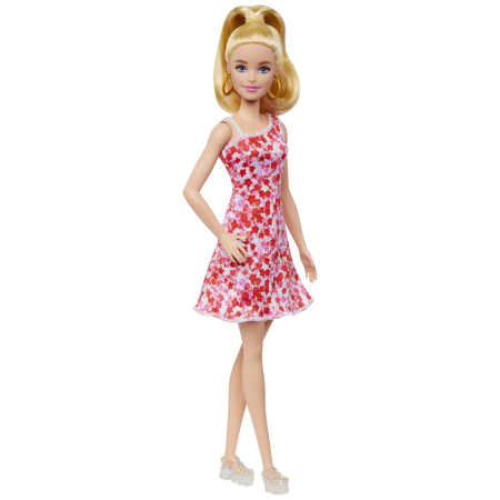 BARBIE PAPUSA BARBIE FASHIONISTA BLONDA CU PARUL PRINS IN COADA SI ROCHIE CU FLORICELE [5]