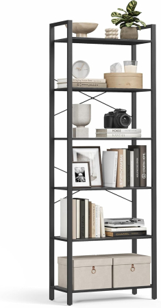 Biblioteca 6 niveluri, cu cadru metalic si rafturi PAL, 66x30x186 cm, negru [2]