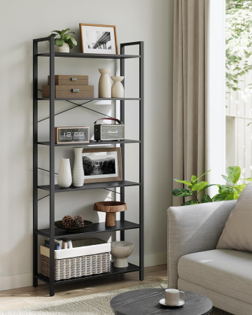 Biblioteca 6 rafturi, cadru metalic si polite PAL, stil industrial, 80x30x186 cm, negru [3]