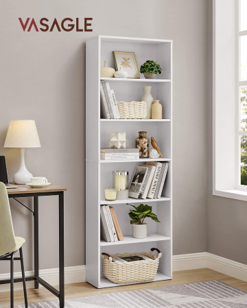 Biblioteca 6 rafturi, in stil scandinav, rafturi ajustabile, PAL, 60x24x179 cm, alb [4]
