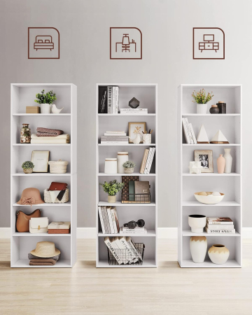 Biblioteca 6 rafturi, in stil scandinav, rafturi ajustabile, PAL, 60x24x179 cm, alb [3]