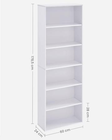 Biblioteca 6 rafturi, in stil scandinav, rafturi ajustabile, PAL, 60x24x179 cm, alb [1]