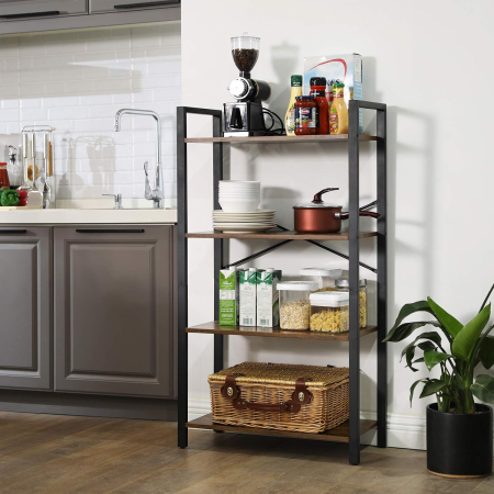 Biblioteca cu 4 etaje din lemn, cadru otel, stil industrial, 66x30x120cm, maro rustic [5]