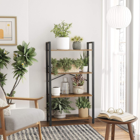 Biblioteca cu 4 etaje din lemn, cadru otel, stil industrial, 66x30x120cm, maro rustic [7]