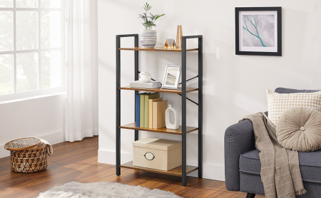 Articole pentru casă - Biblioteca cu 4 etaje din lemn, cadru otel, stil industrial, 66x30x120cm, maro rustic
