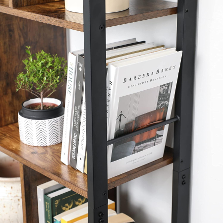 Biblioteca cu 4 rafturi si dulap inferior cu 2 usi, stil industrial, 74x30x155cm, maro rustic [4]