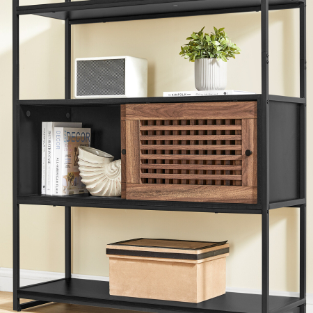 Biblioteca cu 5 rafturi si dulap, rama metalica si finisaj MDF nuc, 100x35x180 cm, negru [5]