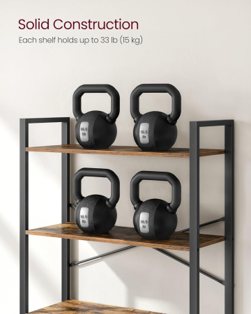 Biblioteca cu 6 rafturi, etajera stil industrial, PAL si cadru metalic, 30x80x186 cm, maro rustic [2]