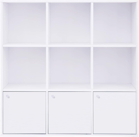 Biblioteca din lemn, cu 9 cuburi, 3 dulapuri inferioare, 98x98x29cm, alb [7]