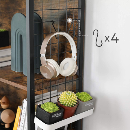 Biblioteca, raft cu 4 niveluri, cadru otel si polite din MDF, 74x30x155cm, maro rustic si negru [5]