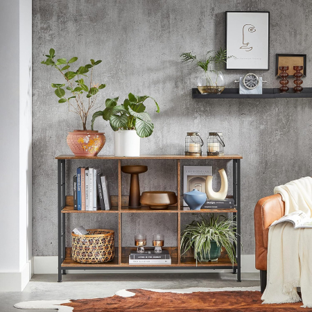 Comode - Biblioteca, raft cu 6 unitati de depozitare, din lemn, 33x120x80 cm, maro rustic