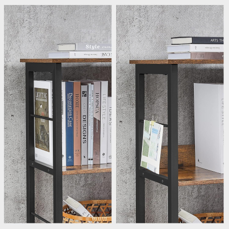 Biblioteca, raft cu 6 unitati de depozitare, din lemn, 33x120x80 cm, maro rustic [1]