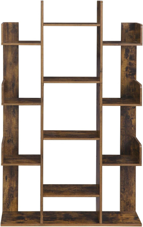 Biblioteca stil arbore, cu 13 rafturi de depozitare, colturi rotunjite, 86x25x140cm, maro rustic [7]