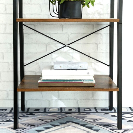 Biblioteca tip scara, cadru otel cu 4 polite din MDF, stil industrial, 56x34x138cm, maro rustic [6]