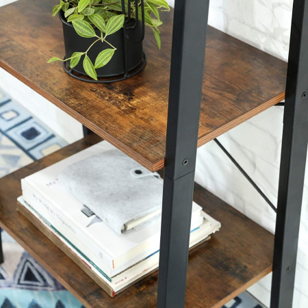 Biblioteca tip scara, cadru otel cu 4 polite din MDF, stil industrial, 56x34x138cm, maro rustic [7]