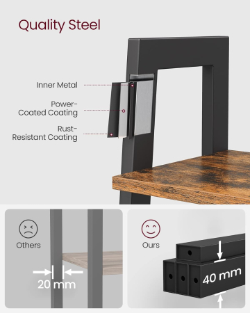 Biblioteca tip scara, cadru otel cu 5 polite din MDF, stil industrial, 56x34x172cm, maro rustic si negru [4]
