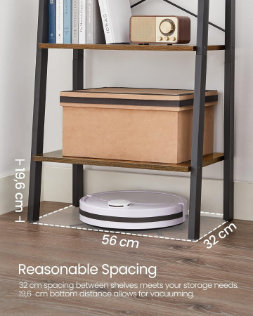 Biblioteca tip scara, cadru otel cu 5 polite din MDF, stil industrial, 56x34x172cm, maro rustic si negru [6]
