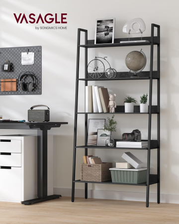 Articole pentru casă - Biblioteca tip scara, cadru otel cu 5 polite, stil industrial, 80x30x170 cm, negru