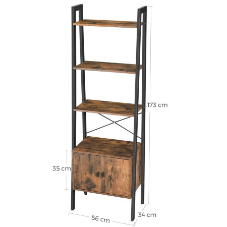 Biblioteca tip scara, cu dulap si 4 rafturi din MDF, stil industrial, 34x56x172cm, maro rustic si negru [6]