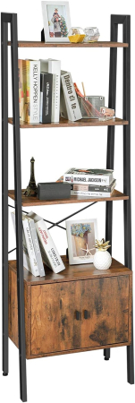 Biblioteca tip scara, cu dulap si 4 rafturi din MDF, stil industrial, 34x56x172cm, maro rustic si negru [5]