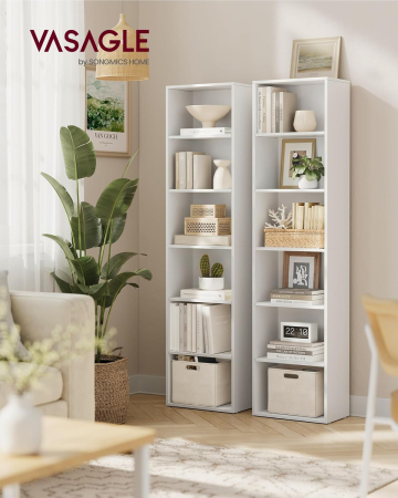 Articole pentru casă - Biblioteca verticala 40x24x179 cm, 6 rafturi din care 4 reglabile, PAL alb mat