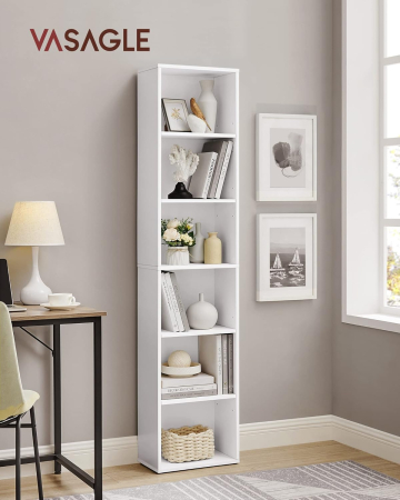 Biblioteca verticala 40x24x179 cm, 6 rafturi din care 4 reglabile, PAL alb mat [4]