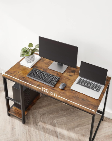 Birou cu 2 rafturi pe stanga sau dreapta, cadru din otel, 60x120x75cm, industrial, maro rustic si negru [6]