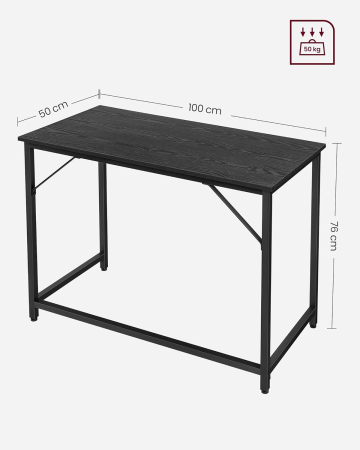 Birou cu cadru din otel, 50x100x75cm, industrial, negru [1]