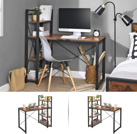 Birou cu raft lateral, montare stanga sau dreapta, industrial, 56x120x120 cm, maro [3]