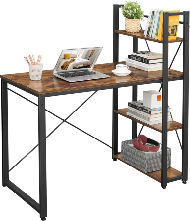 Birou cu raft lateral, montare stanga sau dreapta, industrial, 56x120x120 cm, maro [7]