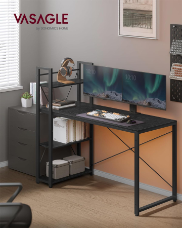 Articole pentru casă - Birou cu raft lateral, montare stanga sau dreapta, industrial, 60x132x119 cm, negru