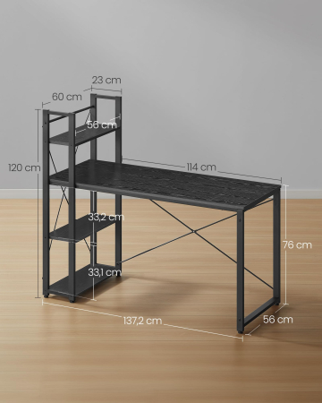 Birou cu raft lateral, montare stanga sau dreapta, industrial, 60x132x119 cm, negru [5]