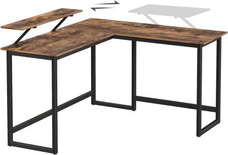 Birou in forma de L cu suport pentru monitor, cadru metalic, 140x130x76cm, maro rustic [4]
