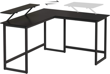 Birou in forma de L cu suport pentru monitor, cadru metalic, 140x130x76cm, negru [3]