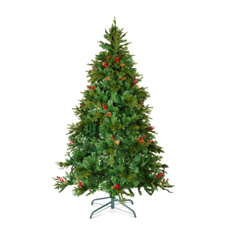 Articole pentru casă - Brad artificial – 210 cm – PE/PVC – cu bobițe roșii